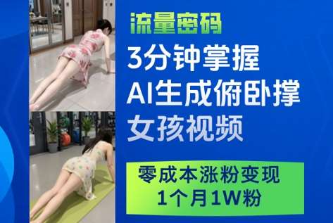 3分钟掌握AI生成俯卧撑女孩视频，零成本涨粉变现，1个月1W粉|无忧资源社
