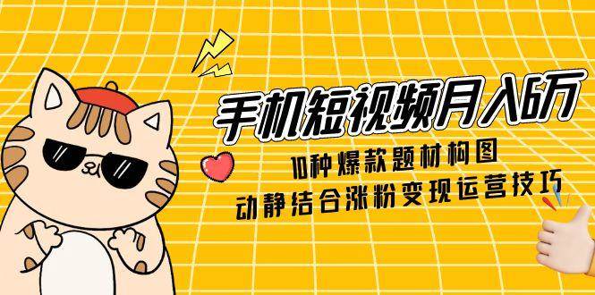 （14791期）手机短视频月入6万，10种爆款题材构图，动静结合涨粉变现运营技巧|无忧资源社
