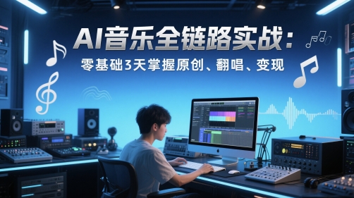 AI音乐全链路实战变现课：零基础3天掌握原创、翻唱、变现|无忧资源社