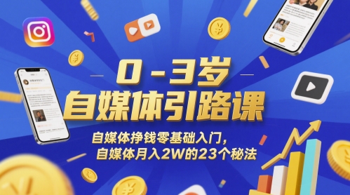 0-3岁自媒体引路课，自媒体挣钱零基础入门，自媒体月入2W的23个秘法|无忧资源社