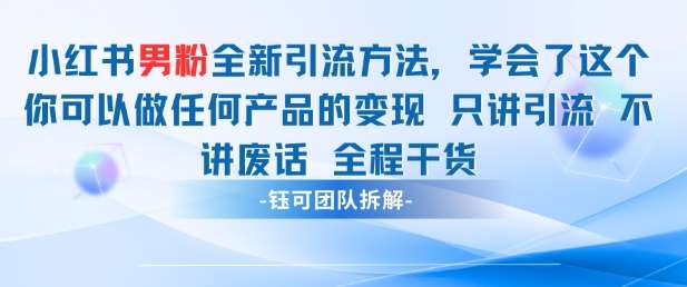 小红书男粉引流 学会了这个变现很容易，不讲废话全程针对男人的打法 全程干货|无忧资源社