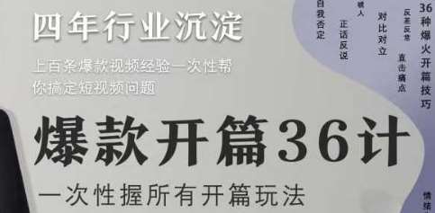 爆款开篇36计2.0，爆款短视频，一次性掌握所有开篇玩法|无忧资源社
