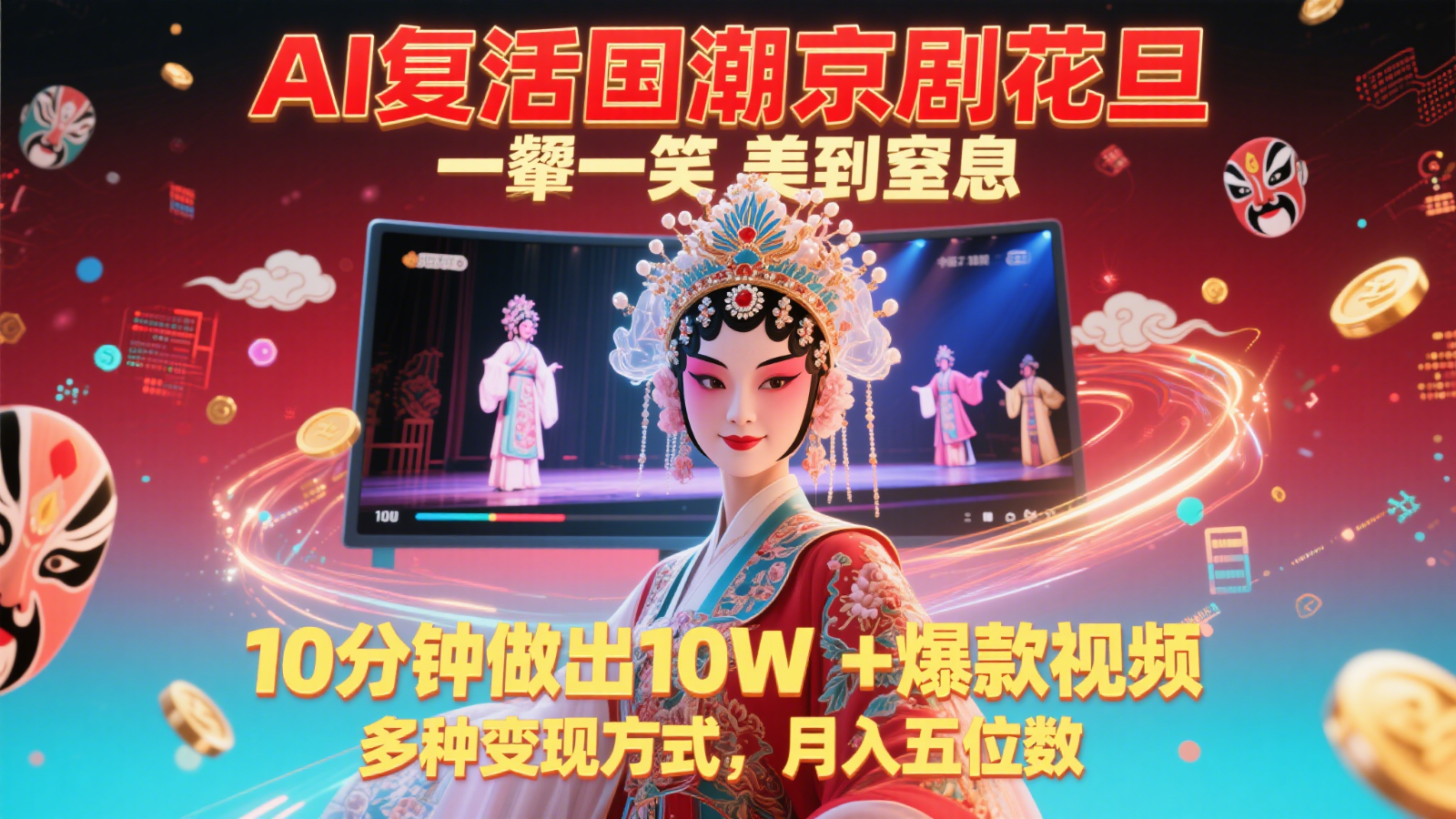 AI复活国潮京剧花旦，一颦一笑美到窒息，10分钟做出10W+爆款视频，多种变现方式|无忧资源社