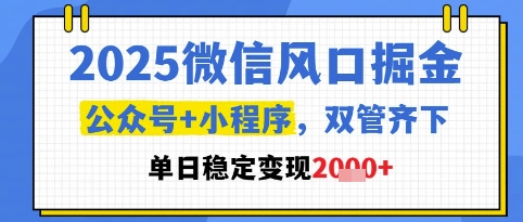2025微信风口掘金，公众号+小程序双管齐下，单日稳定变现1k+【揭秘】|无忧资源社