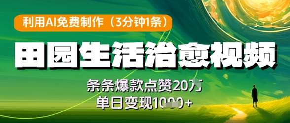 利用AI免费制作田园生活治愈视频，条条爆款点赞20W，单日变现几张|无忧资源社