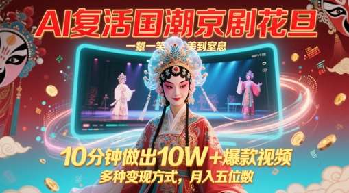 AI复活国潮京剧花旦，一颦一笑美到窒息，10分钟做出10W+爆款视频，多种变现方式，月入五位数|无忧资源社