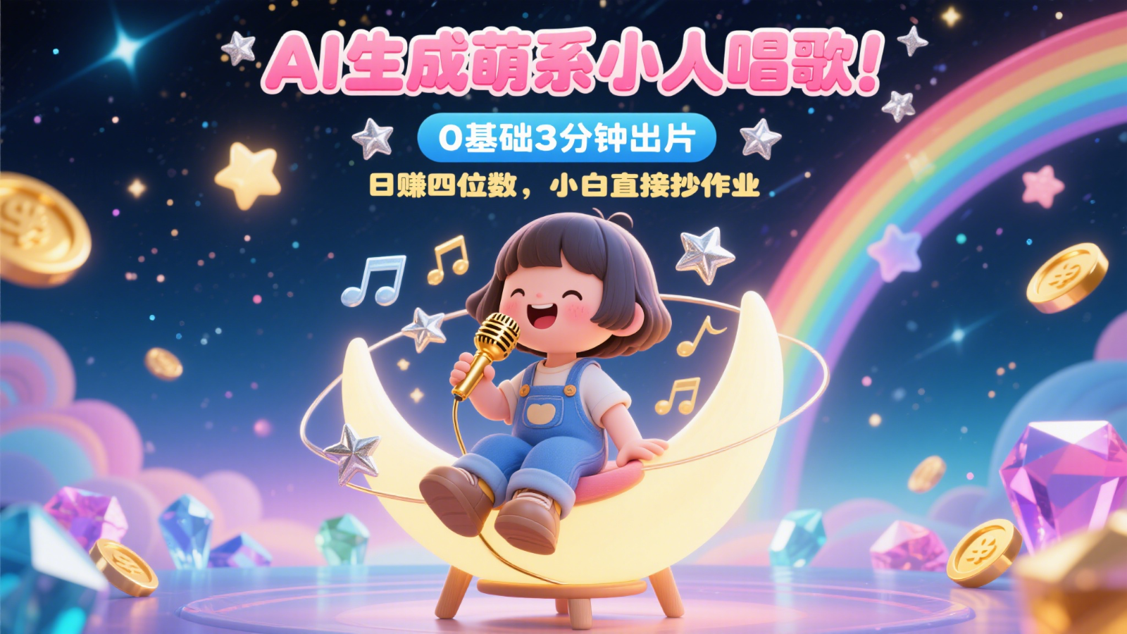 AI生成萌系小人唱歌！0基础3分钟出片，28个作品涨粉9万，日赚四位数，小白直接抄作业|无忧资源社