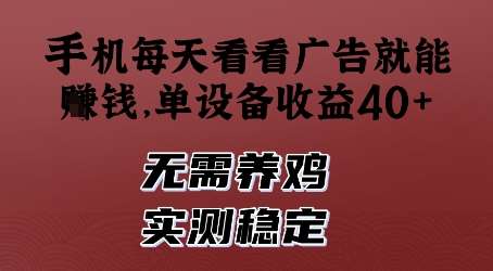 手机每天看看广告就能挣钱，单设备收益40+，无需养鸡，实测稳定【揭秘】|无忧资源社
