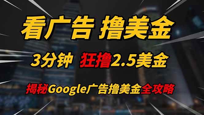 （14701期）看广告，撸美金！！3分钟赚2.5美金！！日入200美金不是梦！揭秘Google…|无忧资源社