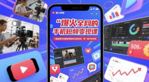 爆火全网的手机短视频变现课，0基础教你拍摄剪辑涨粉运营变现，用一部手机挣钱|无忧资源社