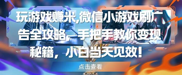 玩游戏挣米，微信小游戏刷广告全攻略，手把手教你变现秘籍，小白当天见效|无忧资源社