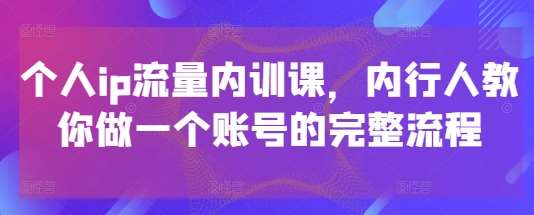 个人ip流量内训课，内行人教你做一个账号的完整流程|无忧资源社