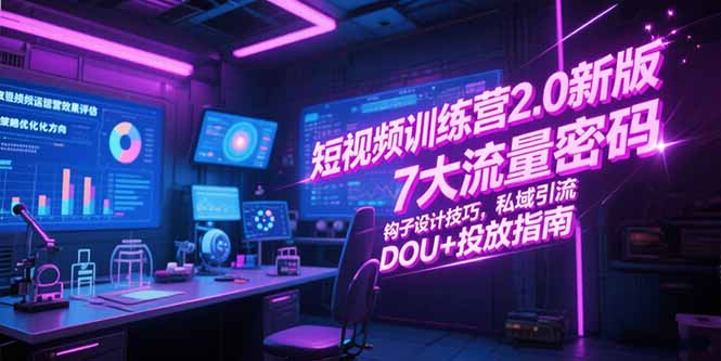 （15255期）短视频训练营2.0新版，7大流量密码/钩子设计技巧/私域引流/DOU+投放指南|无忧资源社