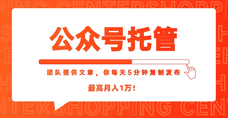 （15109期）【公众号托管 】我提供文章，你每天５分钟复制发布，最高月入1W|无忧资源社