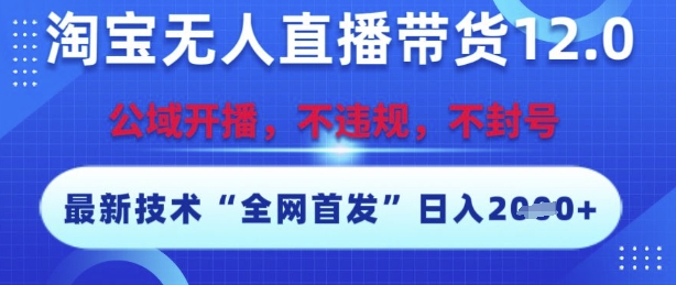 淘宝无人直播带货12.0，最新技术，不封号，不违规，操作简单，开播爆单，日入多张【揭秘】|无忧资源社