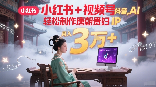 小红书+视频号+抖音，AI轻松制作唐朝贵妇IP，每天30分钟，轻松产出N条，月入3W+|无忧资源社