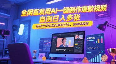 全网首发用AI一键制作爆款视频，自测日入多张，适合大学生宝妈兼职创业，保姆级教程|无忧资源社