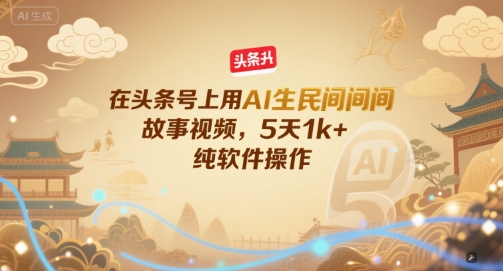 在头条号上用AI生民间故事视频，5天1k+，纯软件操作|无忧资源社