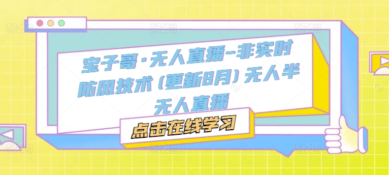 宝子哥·无人直播-非实时防风技术(更新25年6月)无人半无人直播|无忧资源社