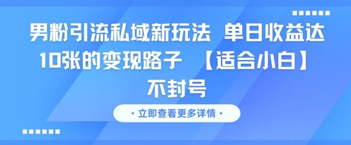 男粉引流私域新玩法，单日收益达10张的变现路子 【适合小白】不封号|无忧资源社