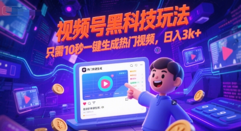 视频号黑科技玩法，只需10秒一键生成热门视频，日入3k+【揭秘】|无忧资源社