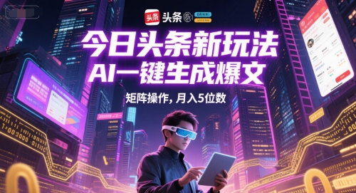 今日头条新玩法，AI一键生成爆文，矩阵操作，月入5位数|无忧资源社