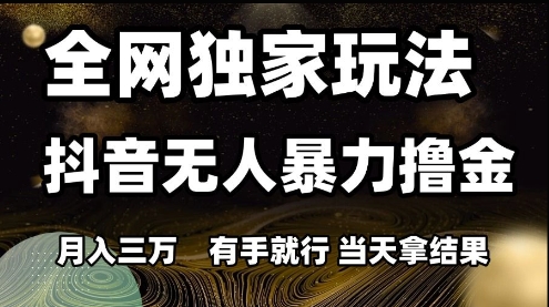 全网独家玩法抖音无人暴力撸金，月入3W，有手就行，当天拿结果【揭秘】|无忧资源社