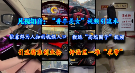 凡视知音：“香车美女”视频引流术，依靠鲜为人知的视频入口，搬运“高端圈子”视频，引流精准创业粉，评论区一堆“求带”|无忧资源社