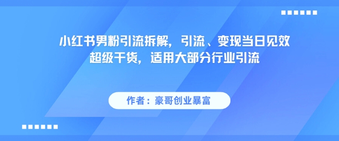 小红书男粉引流拆解，引流、变现当日见效超级干货，适用大部分行业引流|无忧资源社