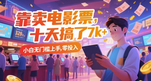 靠卖电影票，十天搞了7k+，小白无门槛上手，零投入【揭秘】|无忧资源社