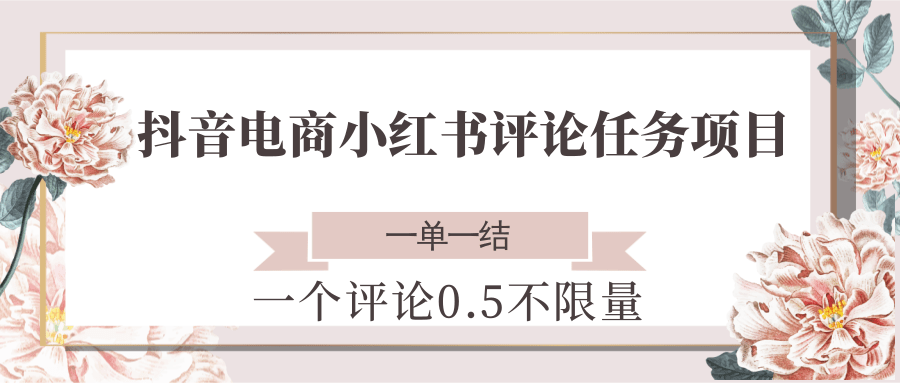 抖音电商小红书评论任务项目，一个评论0.5，一单一结 不限量|无忧资源社