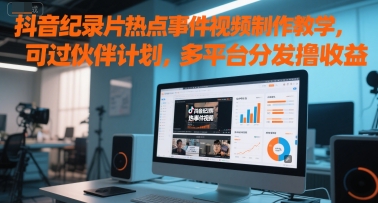 抖音纪录片热点事件视频制作教学，可过伙伴计划，多平台分发撸收益|无忧资源社