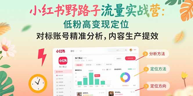 （15423期）小红书野路子流量实战营：低粉高变现定位 对标账号精准分析 内容生产提效|无忧资源社