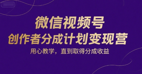 微信视频号创作者分成计划变现营，用心教学，直到取得分成收益|无忧资源社