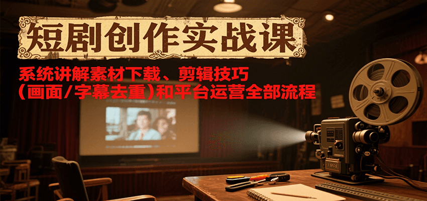 短剧创作实战课，系统讲解素材下载、剪辑技巧（画面/字幕去重）和平台运营全部流程|无忧资源社