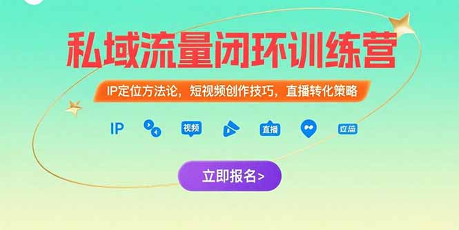 （15396期）私域流量闭环训练营：IP定位方法论，短视频创作技巧，直播转化策略|无忧资源社
