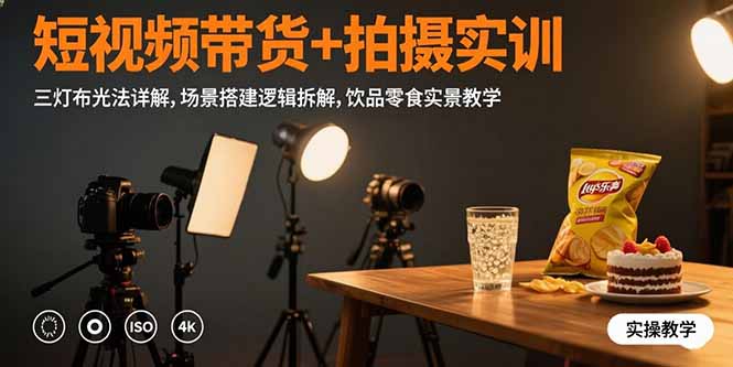 （15540期）短视频带货+拍摄实训：三灯布光法详解,场景搭建逻辑拆解,饮品零食实景教学|无忧资源社