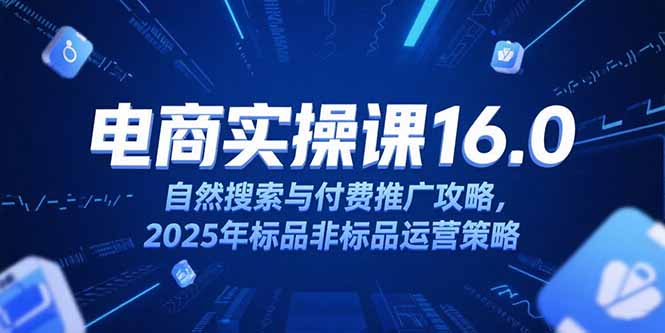 （15262期）淘宝电商运营课16.0，自然搜索与付费推广攻略，2025年标品非标品运营策略|无忧资源社