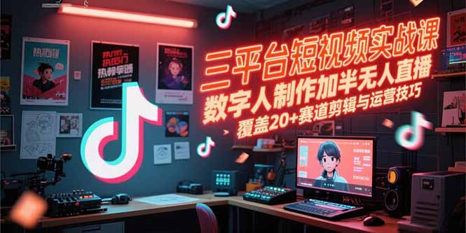（15265期）三平台短视频实战课，数字人制作加半无人直播，覆盖20+赛道剪辑与运营技巧|无忧资源社