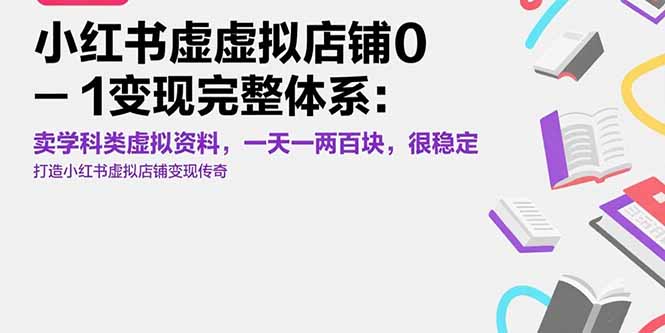 （15489期）小红书虚拟店铺0-1变现完整体系：卖学科类虚拟资料，一天一两百块，很稳定|无忧资源社