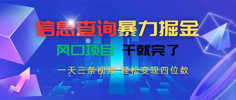 （15516期）信息查询暴力掘金，一天三条视频 轻松变现四位数，风口项目干就完了|无忧资源社