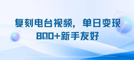 复刻电台视频，单日变现8张+新手友好，长期可做|无忧资源社