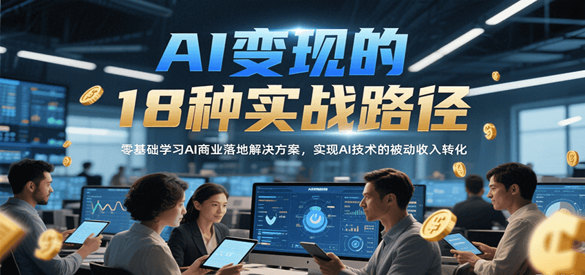 AI变现的18种实战路径，零基础学习AI商业落地解决方案，实现AI技术的被动收入转化|无忧资源社