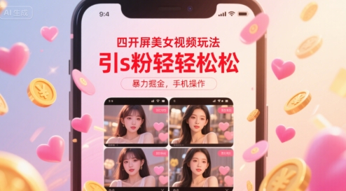 四开屏美女视频玩法，引s粉轻轻松松，暴力掘金，手机操作【揭秘】|无忧资源社