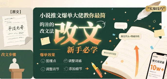 小说推文爆单大佬教你最简单的改文方法实操课，新手必学|无忧资源社