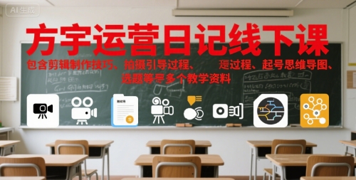 方宇运营日记线下课，包含剪辑制作技巧、拍摄引导过程、起号思维导图、选题等多个教学资料|无忧资源社