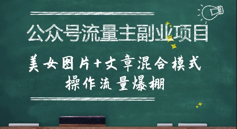 公众号流量主副业项目，美女图片+文章混合模式操作流量爆棚|无忧资源社
