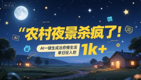 农村夜景杀疯了！AI一键生成治愈系慢生活，单日狂入1k+|无忧资源社