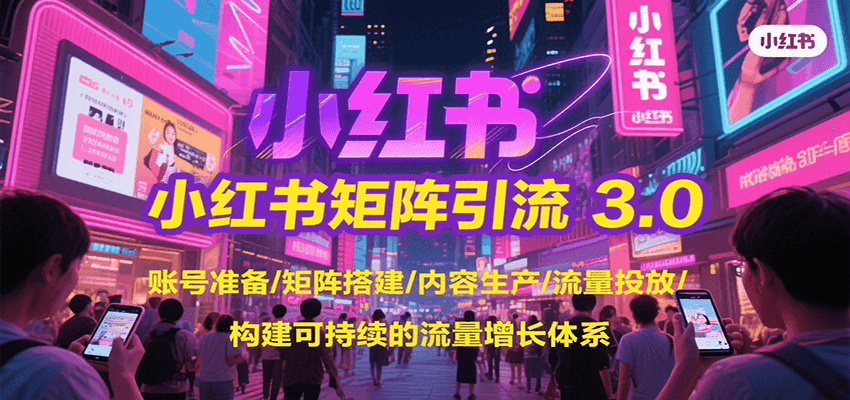 小红书矩阵引流3.0，账号准备/矩阵搭建/内容生产/流量投放/构建可持续的流量增长体系|无忧资源社