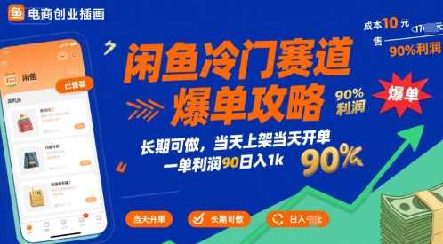 闲鱼冷门赛道爆单攻略，长期可做，当天上架当天开单，一单利润90% 利润，日入1k【揭秘】|无忧资源社